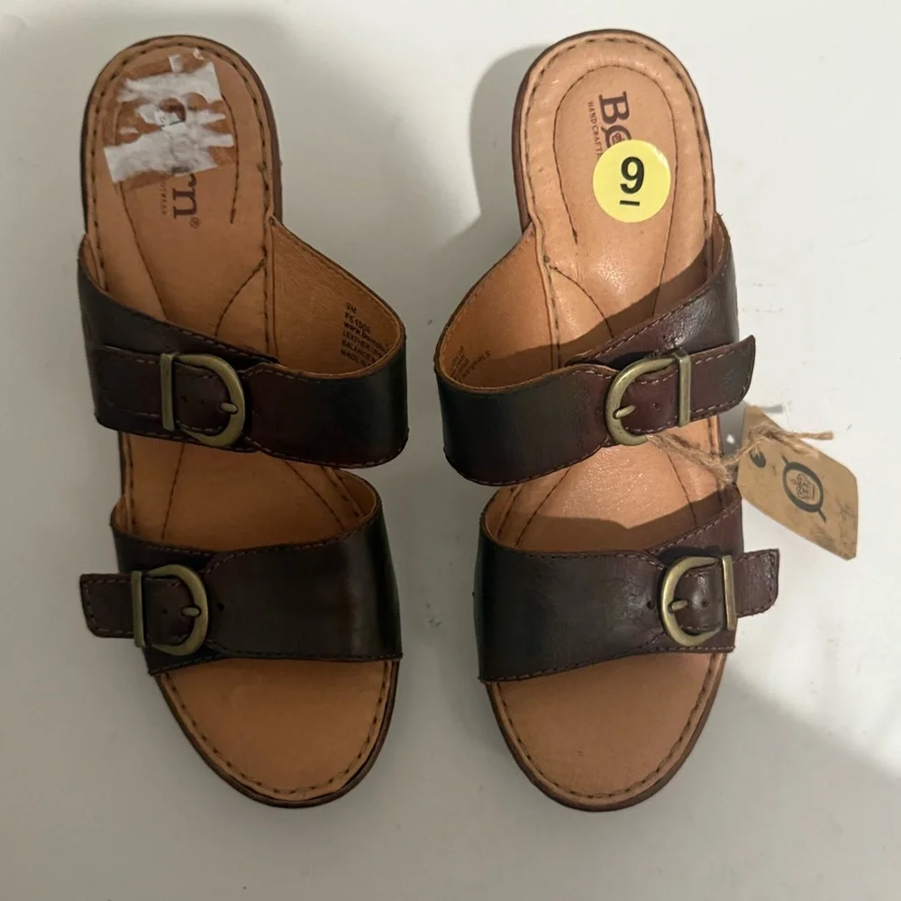 BORN Wallowa Brown Leather Platform Mule Sandal Size 9 F64503 NEW